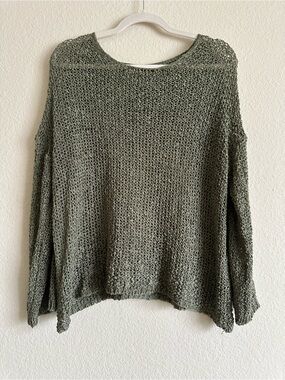 OAK + FORT Olive Green Open-Weave Crewneck Sweater
